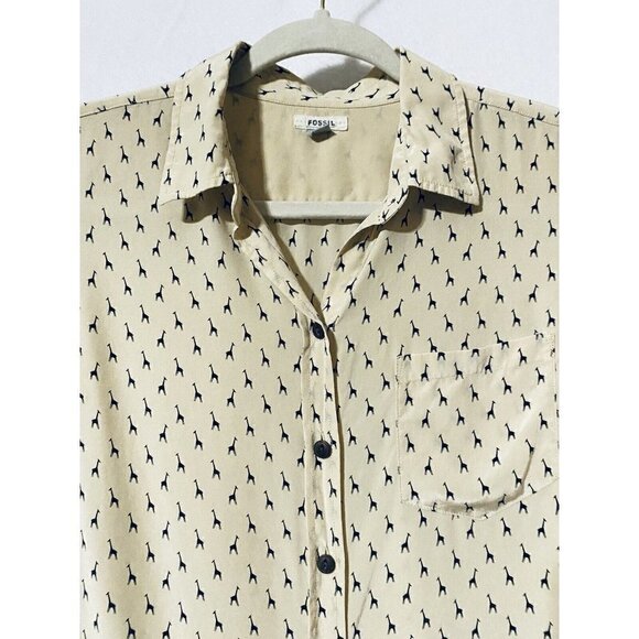 Fossil Womens Small Giraffe Print Button Up Top Silk Long Sleeves Lightweight - Picture 3 of 7
